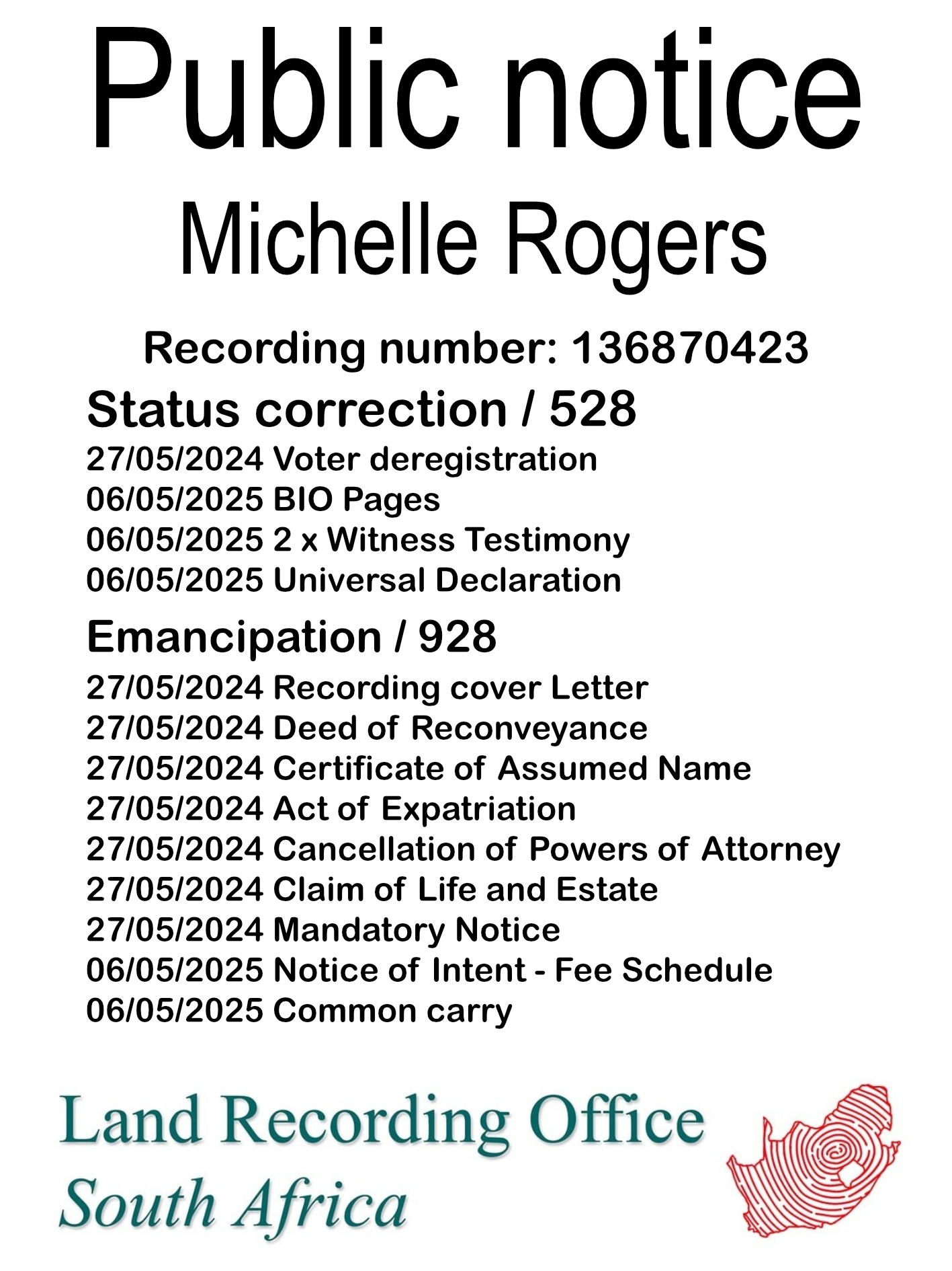 Public Notice Michelle Rogers (c) Recording number 136870423